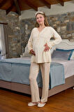 Cossy By Aqua Kadın Krem Lohusa Pijama Takım 26328