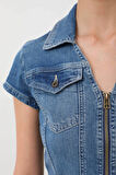 Fermuarlı Cepli Kadın Jean Elbise