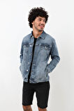 Erkek Likralı Jean Ceket Mavi