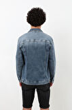 Erkek Likralı Jean Ceket Mavi