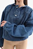 Kadın Kapüşonlu Jean Sweatshirt