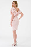 Kadın V Yaka Pudra Abiye Takım