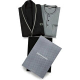 Pierre Cardin Erkek Çeyizlik Uzunkollu Pijama ve Triko Sabahlık 3'lü Set Takım