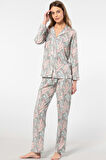 Türen Yaprak Desenli Uzun Kollu Gömlek Yaka Pijama Takımı