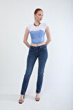 Kadın Slim Fit Likralı Lacivert Jean Pantolon