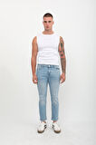 Erkek Slim Fit Normal Bel Düz Kesim Dar Paça Likralı Açık Mavi Jean Pantolon