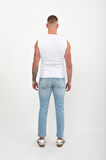 Erkek Slim Fit Normal Bel Düz Kesim Dar Paça Likralı Açık Mavi Jean Pantolon
