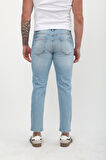 Erkek Slim Fit Normal Bel Düz Kesim Dar Paça Likralı Açık Mavi Jean Pantolon