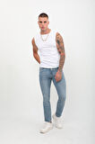 Erkek Slim Fit Normal Bel Düz Kesim Dar Paça Likralı Mavi Jean Pantolon