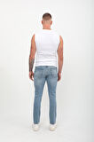 Erkek Slim Fit Normal Bel Düz Kesim Dar Paça Likralı Mavi Jean Pantolon