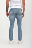 Erkek Slim Fit Normal Bel Düz Kesim Dar Paça Likralı Mavi Jean Pantolon
