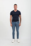 Erkek Süper Skinny Fit Düşük Bel Dar Kesim Dar Paça Likralı Mavi Jean Pantolon
