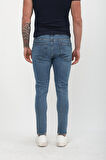 Erkek Süper Skinny Fit Düşük Bel Dar Kesim Dar Paça Likralı Mavi Jean Pantolon