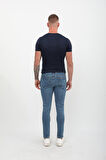 Erkek Süper Skinny Fit Düşük Bel Dar Kesim Dar Paça Likralı Mavi Jean Pantolon