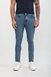 Erkek Süper Skinny Fit Düşük Bel Dar Kesim Dar Paça Likralı Mavi Jean Pantolon
