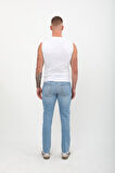 Erkek Slim Fit Düşük Bel Dar Kesim Dar Paça Likralı Açık Mavi Jean Pantolon