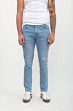 Erkek Slim Fit Düşük Bel Dar Kesim Dar Paça Likralı Açık Mavi Jean Pantolon