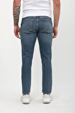 Erkek Slim Fit Normal Bel Düz Kesim Dar Paça Likralı İndigo Jean Pantolon