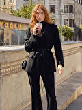 Oversize Kuşaklı Blazer Ceket Siyah