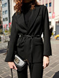 Oversize Kuşaklı Blazer Ceket Siyah