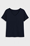 Kadın V Yaka Kısa Kollu İnce Esnek T-Shirt