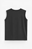 Kadın Bisiklet Yaka Baskılı Antrasit Kolsuz T-shirt