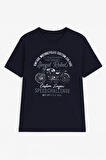 Erkek %100 Pamuk Bisiklet Yaka Motor Baskılı T-shirt