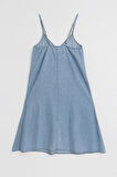 Kadın İnce Askılı Jean Elbise