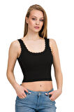 Kadın Elastan Kaşkorse Dantelli Crop