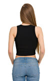 Kadın Halter Yaka Elastan Kaşkorse Crop