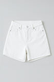 Kadın Yüksek Bel %100 Pamuk Ekru Jean Şort