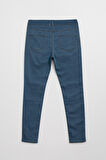 Kadın Yüksek Bel Beli Lastikli Mavi Tayt Jean Pantolon
