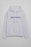 Erkek Kapüşonlu Cepli Yazı Baskılı Beyaz Sweatshirt