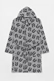Kadın Kapüşonlu Panda Desenli Polar Sabahlık