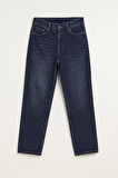 Kadın Yüksek Bel Mom Fit İndigo Jean Pantolon