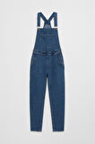 Kadın Rahat Kesim Askılı Jean Salopet Pantolon