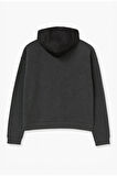 Kadın Oversize Kapüşonlu Cepli Antrasit Sweatshirt