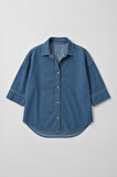 Kadın Rahat Kalıp Mavi Jean Gömlek