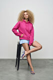 Kadın Kapüşonlu Cepli Fuşya Polar Sweatshirt