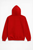 Erkek Kapüşonlu Cepli İçi Polarlı Parçalı Kırmızı Sweatshirt