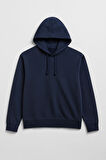 Erkek Kapüşonlu İçi Polarlı Lacivert Sweatshirt