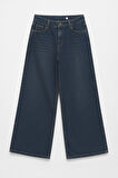 Kadın Koyu İndigo Yüksek Bel Palazzo Jean Pantolon