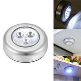 BUFFER® Kablosuz Dolap Spot Lamba Dokunmatik Pilli Led Lamba 3 Ledli Dolap Mutfak İçi Aydınlatma