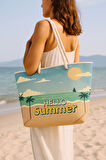 Hello Summer Büyük Boy Piknik ve Plaj Çantası –  Halat Saplı – 55x36x15 cm