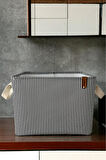 Siyah Çizgili Çok Amaçlı Dolap Içi Oyuncak Saklama Kutusu Sepeti Organizer 2'li 18x22x30 / 37x27x25