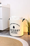 Laundry Baskılı Fileli Havlu Kıyafet Kirli Çamaşır Sepeti 37 x 40