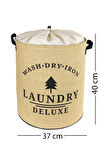 Laundry Deluxe Baskılı Fileli Jüt Katlanabilir Kıyafet Kirli Çamaşır Havlu Sepeti 37 x 40