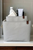 Gri Çizgili Çok Amaçlı Dolap İçi Oyuncak  Saklama Kutusu Sepeti Organizer 2'li 18x22x30-37x27x25