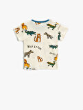 Hayvan Baskılı Kısa Kollu Tişört Pamuklu