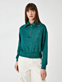 Yarım Fermuarlı Sweatshirt Dik Yaka